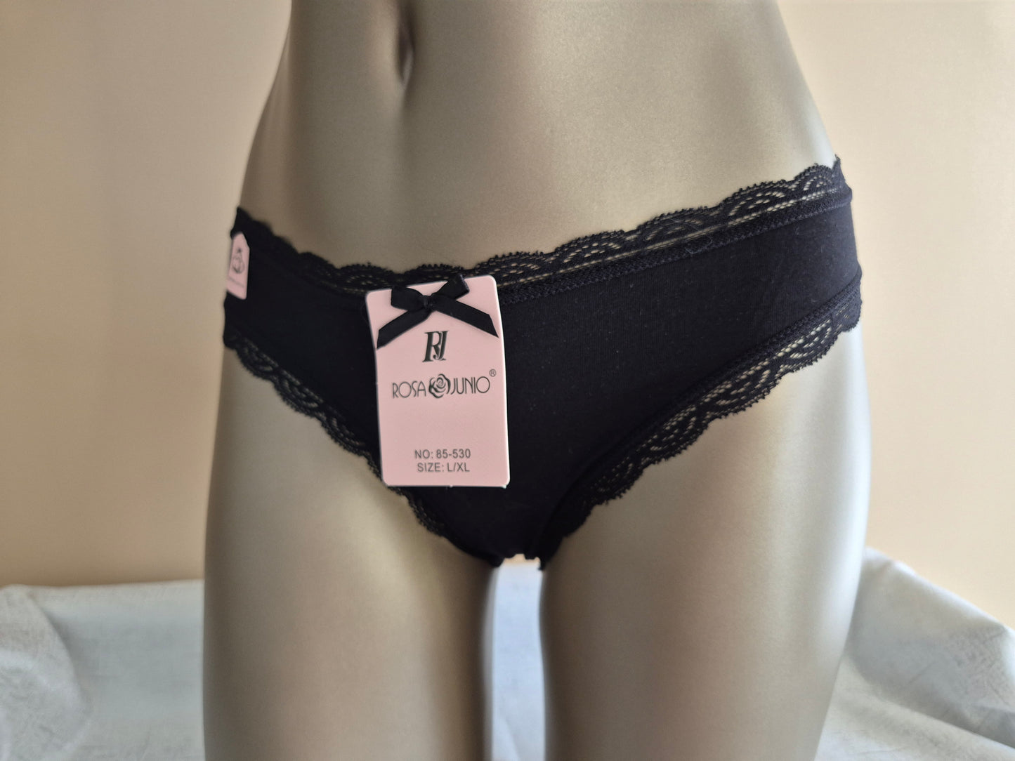 Slip en Coton Naturel et Dentelle MAYA 85530 Noir (LL)