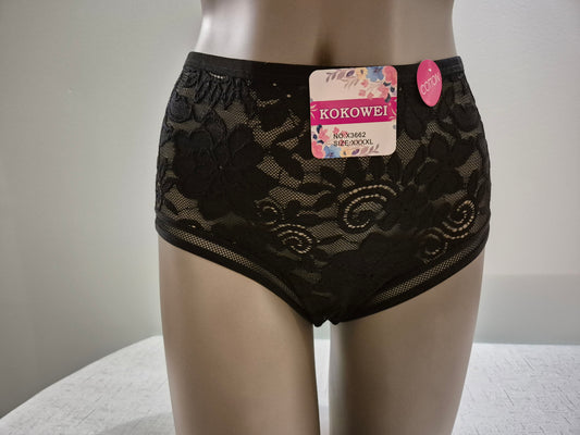 Culotte en Coton et Dentelle COLINE 3662 Noir (LZ) GRANDE TAILLE