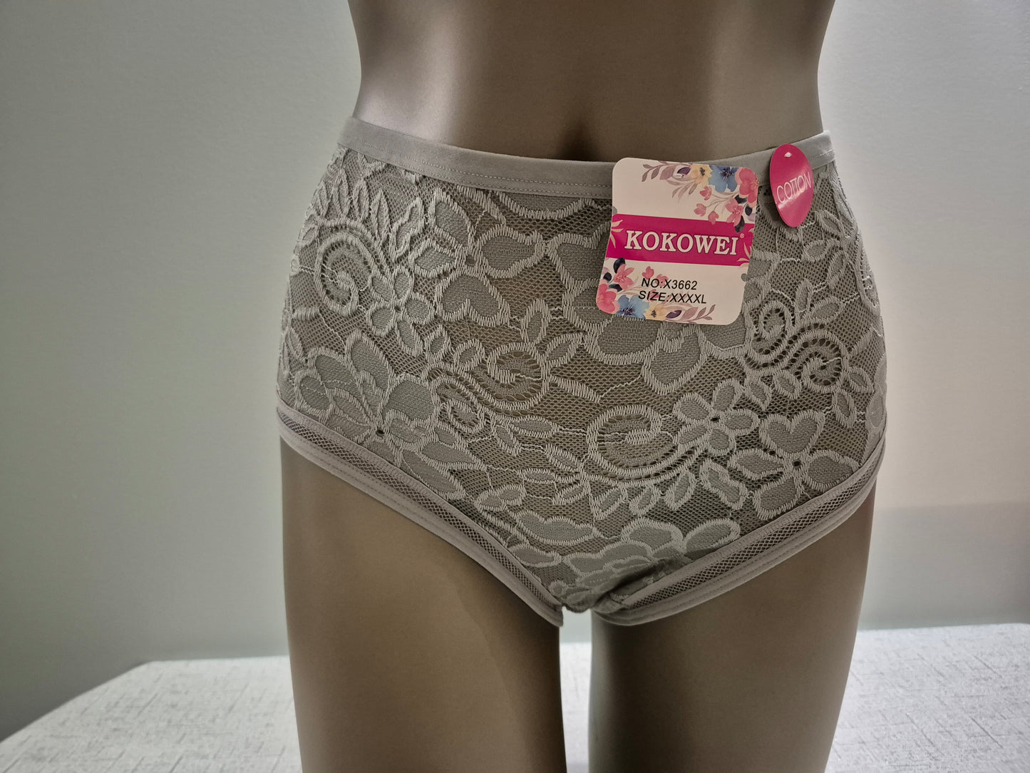 Culotte en Coton et Dentelle COLINE 3662 Gris (LZ) GRANDE TAILLE