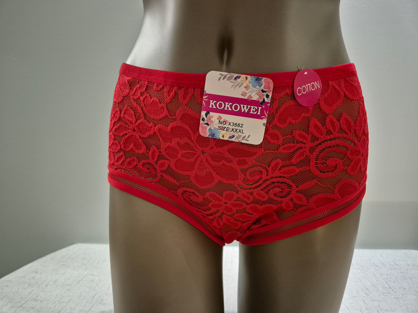 Culotte en Coton et Dentelle COLINE 3662 Rouge (LZ) GRANDE TAILLE