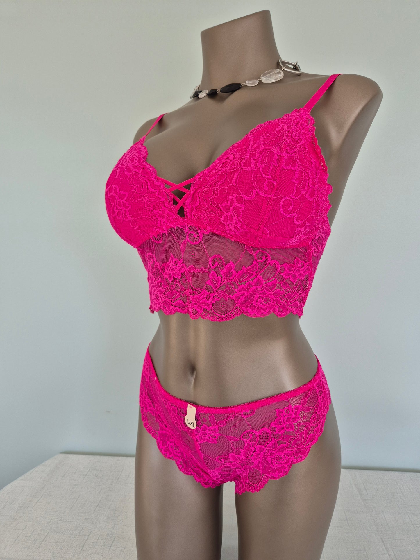 Ensemble Bralette et slip en dentelle MANON Rose 80171 (LL)