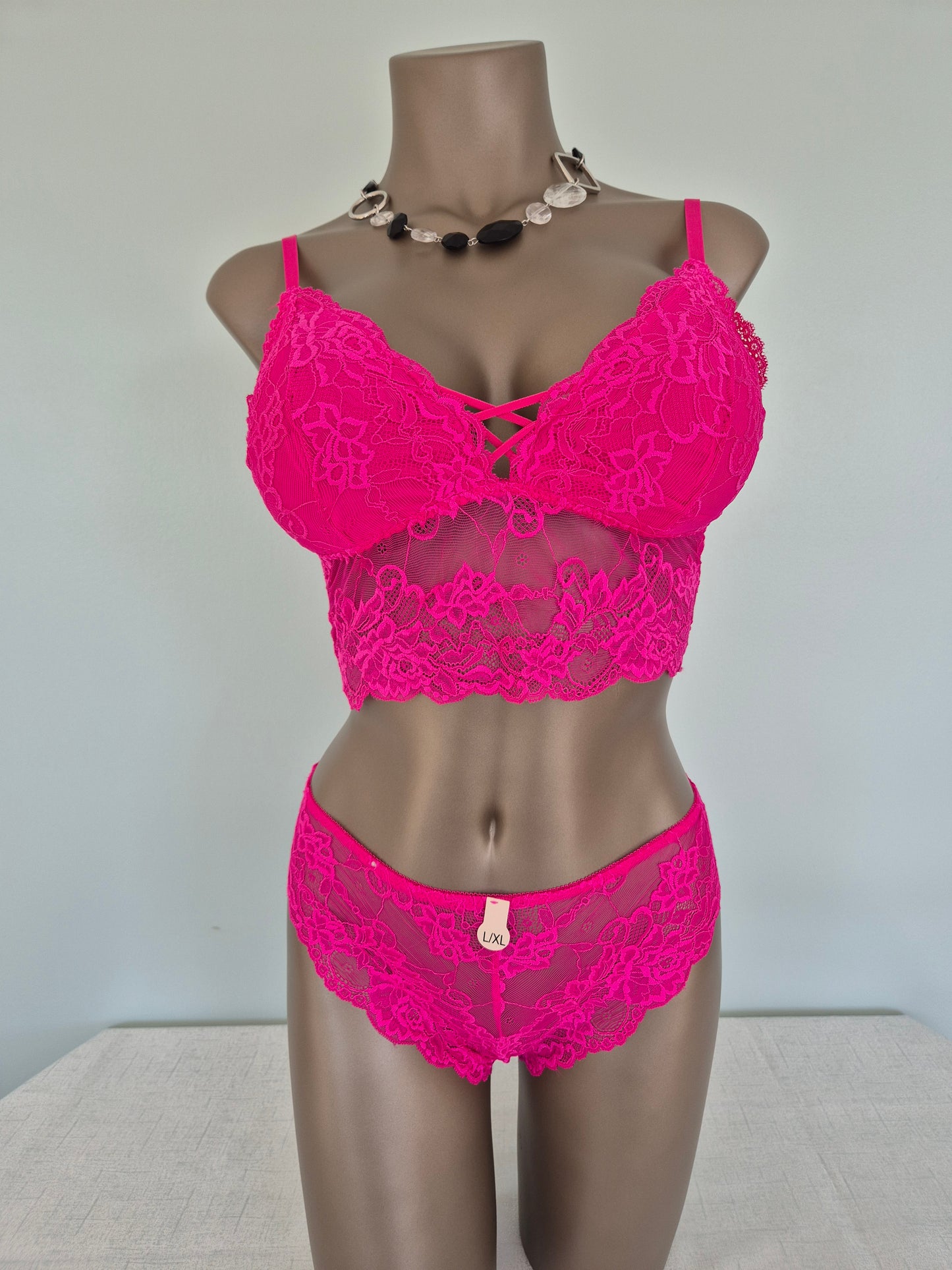 Ensemble Bralette et slip en dentelle MANON Rose 80171 (LL)