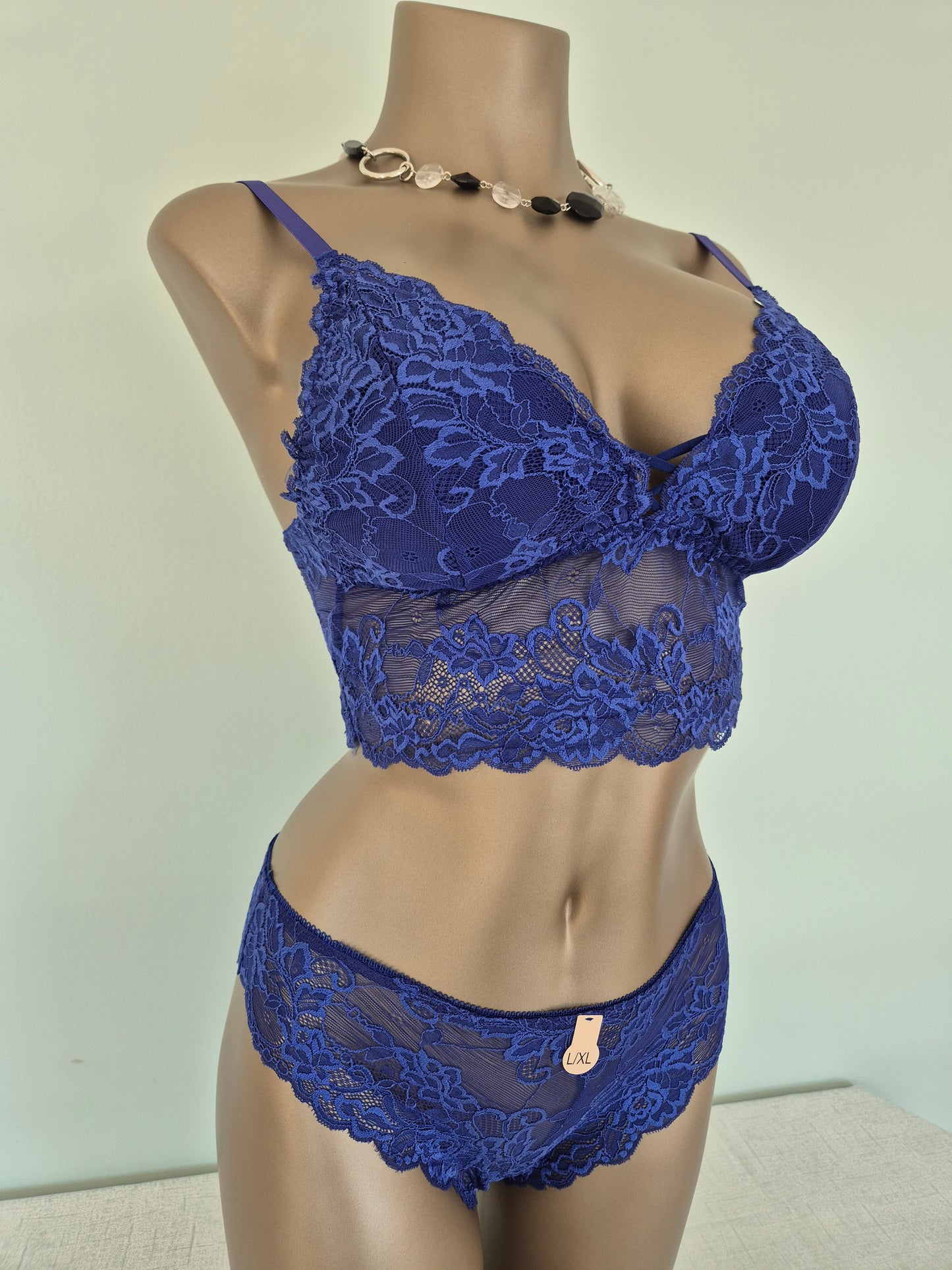 Ensemble Bralette et slip en dentelle MANON Bleu 80171 (LL)