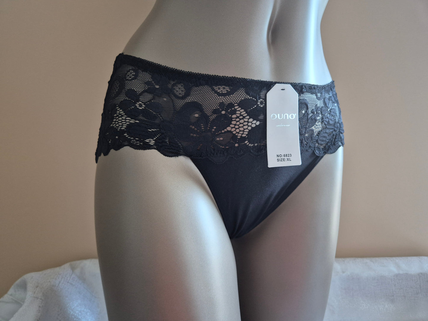 Slip en Coton et Dentelle GINA 6823 Noir (FY)