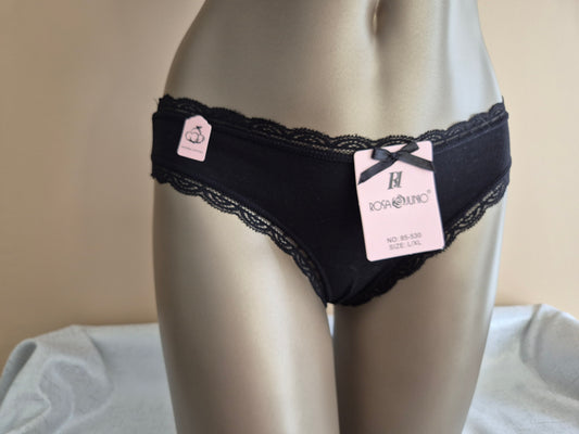 Slip en Coton Naturel et Dentelle MAYA 85530 Noir (LL)